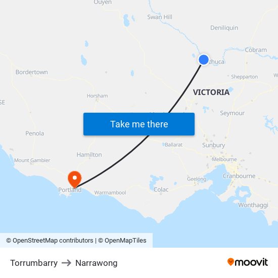 Torrumbarry to Narrawong map