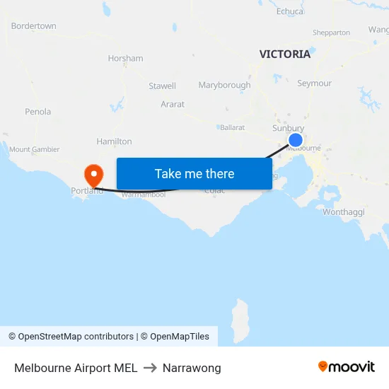 Melbourne Airport MEL to Narrawong map