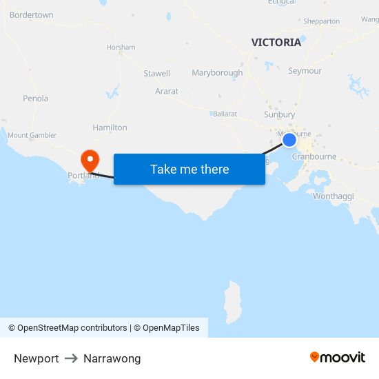 Newport to Narrawong map