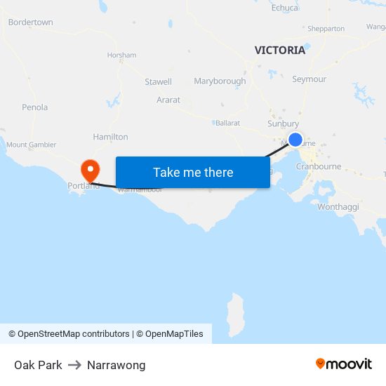 Oak Park to Narrawong map