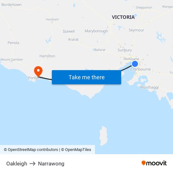 Oakleigh to Narrawong map