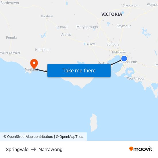 Springvale to Narrawong map
