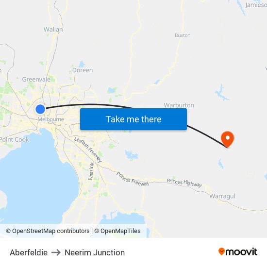 Aberfeldie to Neerim Junction map