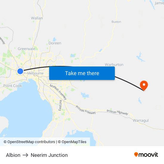 Albion to Neerim Junction map