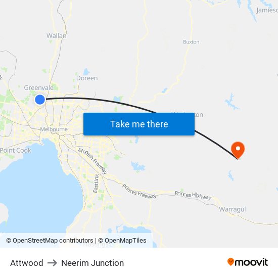 Attwood to Neerim Junction map