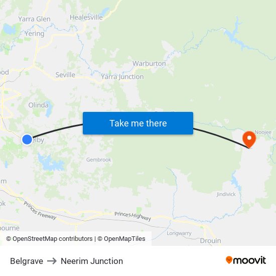 Belgrave to Neerim Junction map