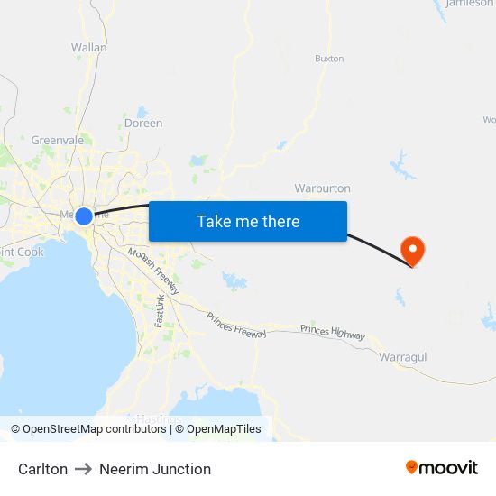 Carlton to Neerim Junction map