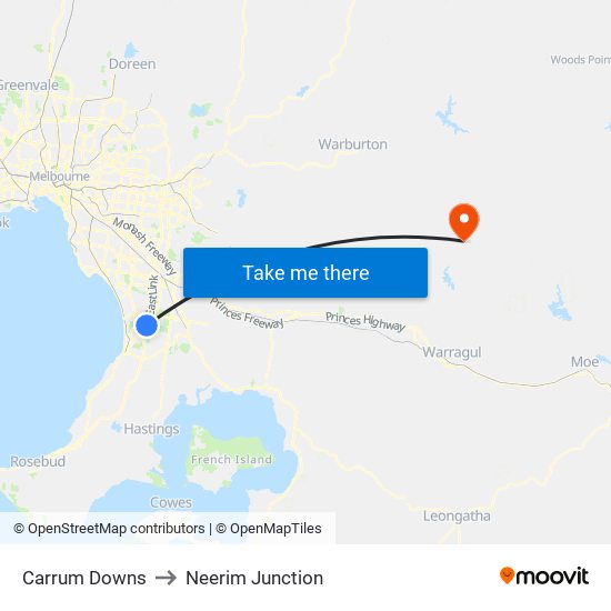 Carrum Downs to Neerim Junction map