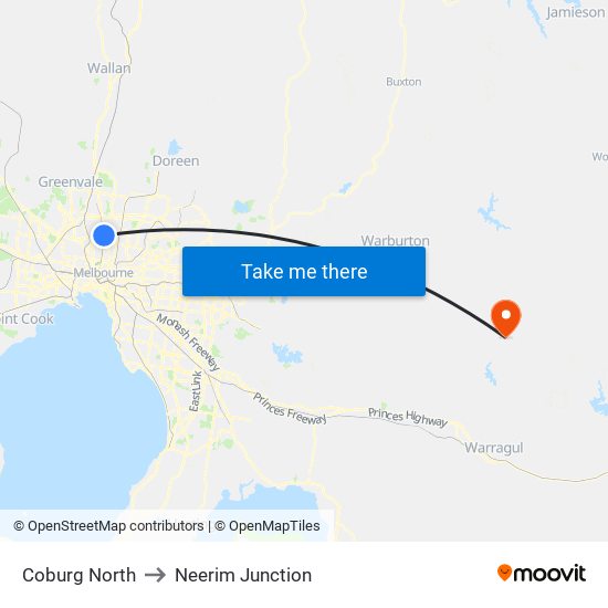 Coburg North to Neerim Junction map