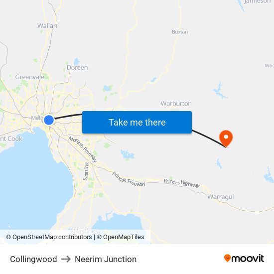 Collingwood to Neerim Junction map