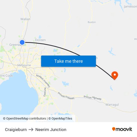 Craigieburn to Neerim Junction map