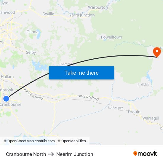 Cranbourne North to Neerim Junction map