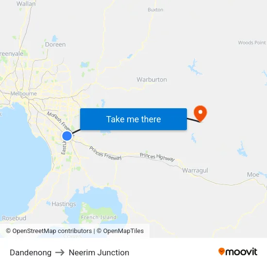 Dandenong to Neerim Junction map