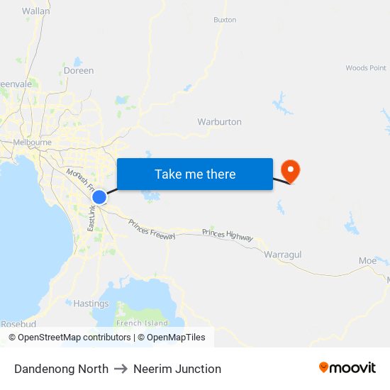 Dandenong North to Neerim Junction map