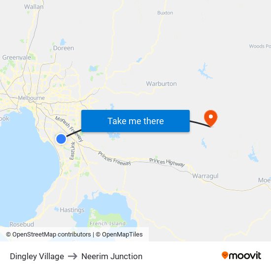 Dingley Village to Neerim Junction map