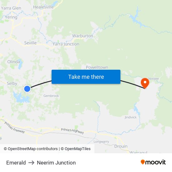 Emerald to Neerim Junction map