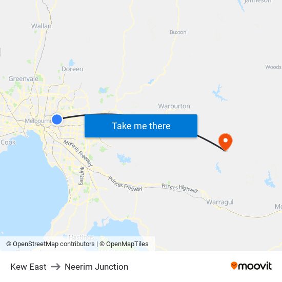 Kew East to Neerim Junction map