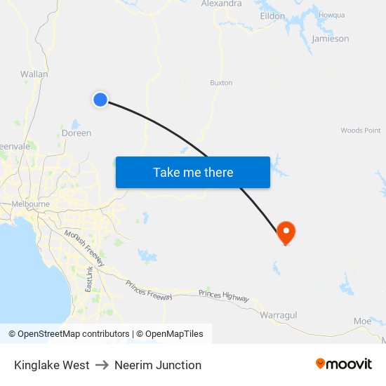 Kinglake West to Neerim Junction map