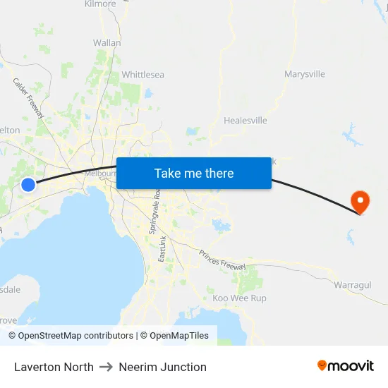 Laverton North to Neerim Junction map