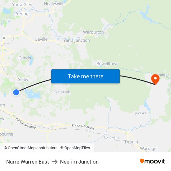 Narre Warren East to Neerim Junction map