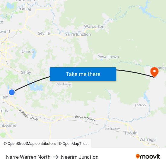 Narre Warren North to Neerim Junction map