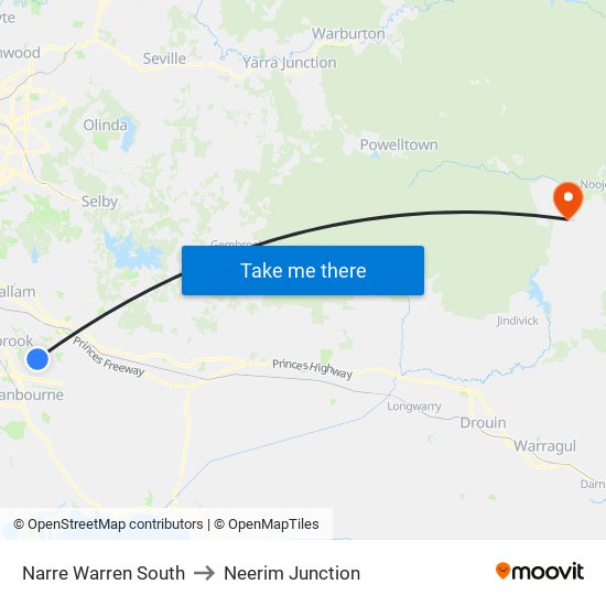 Narre Warren South to Neerim Junction map