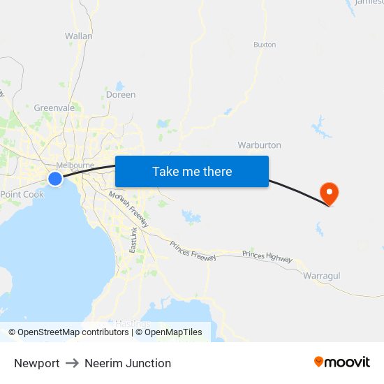 Newport to Neerim Junction map