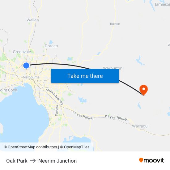 Oak Park to Neerim Junction map