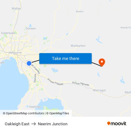 Oakleigh East to Neerim Junction map