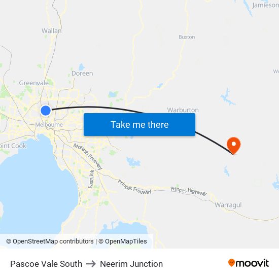 Pascoe Vale South to Neerim Junction map