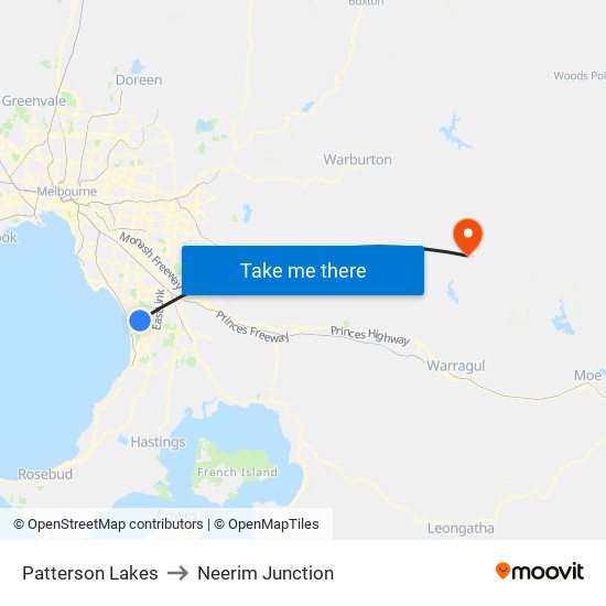 Patterson Lakes to Neerim Junction map