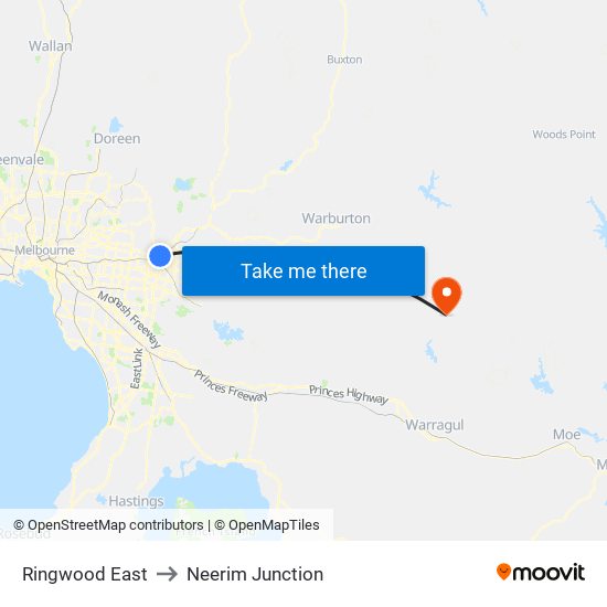 Ringwood East to Neerim Junction map