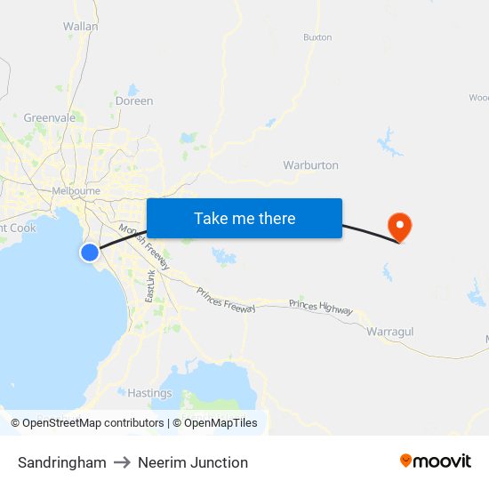 Sandringham to Neerim Junction map