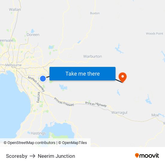 Scoresby to Neerim Junction map