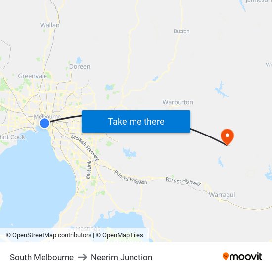 South Melbourne to Neerim Junction map