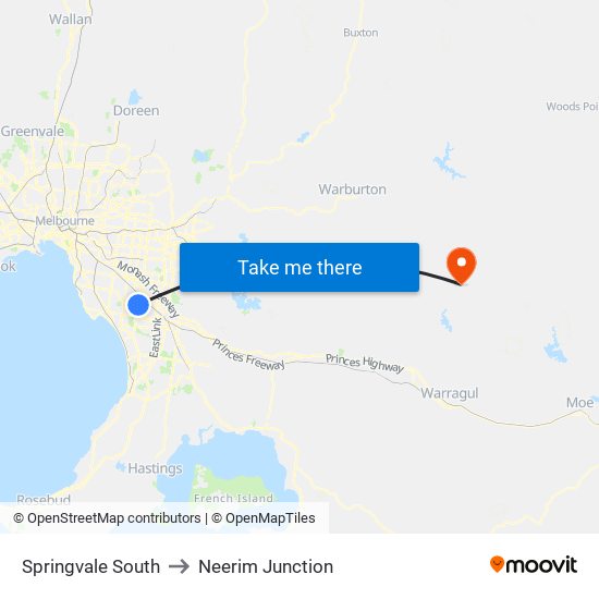 Springvale South to Neerim Junction map