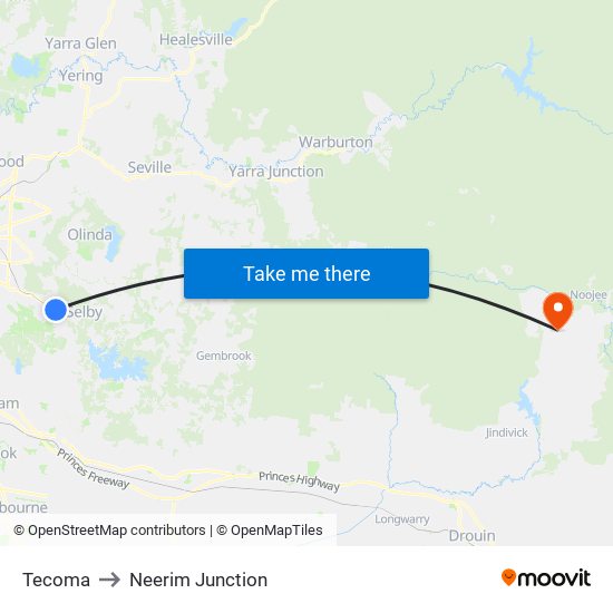 Tecoma to Neerim Junction map