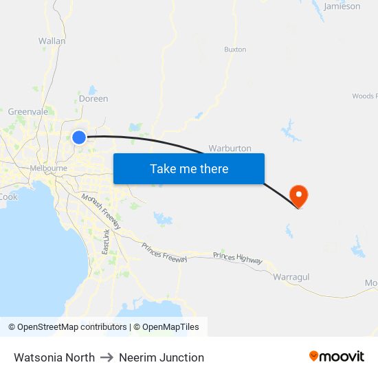 Watsonia North to Neerim Junction map