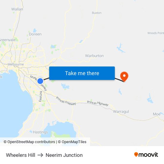 Wheelers Hill to Neerim Junction map