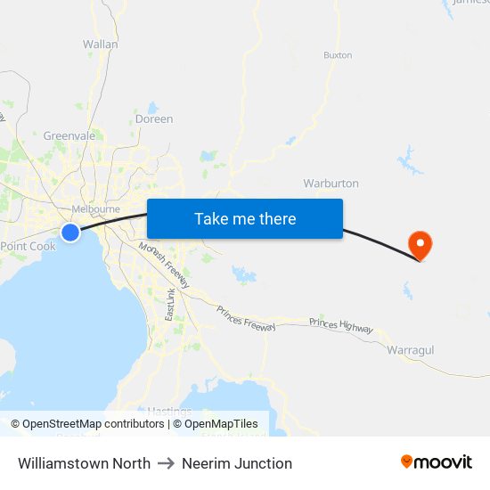 Williamstown North to Neerim Junction map