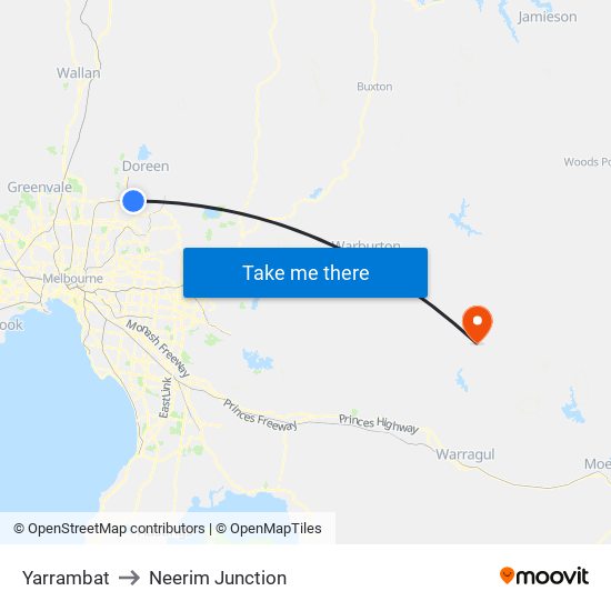 Yarrambat to Neerim Junction map