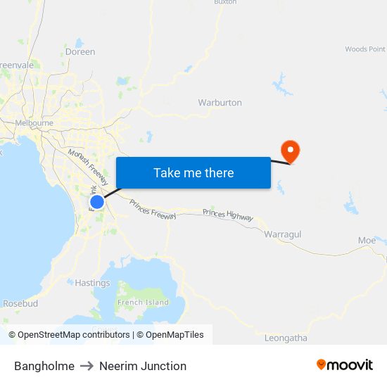 Bangholme to Neerim Junction map