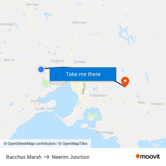 Bacchus Marsh to Neerim Junction map