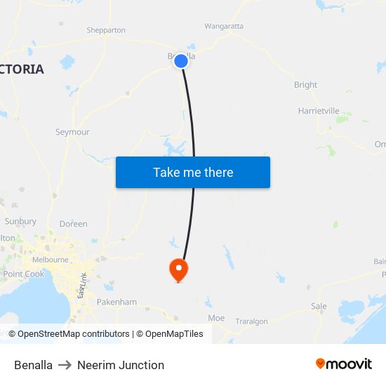 Benalla to Neerim Junction map