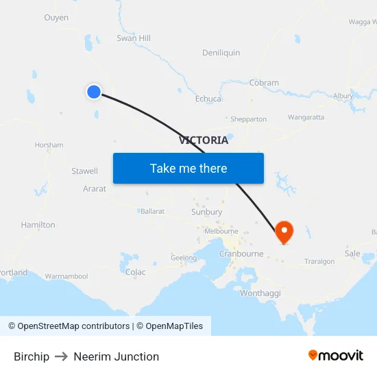 Birchip to Neerim Junction map