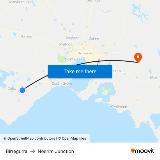 Birregurra to Neerim Junction map