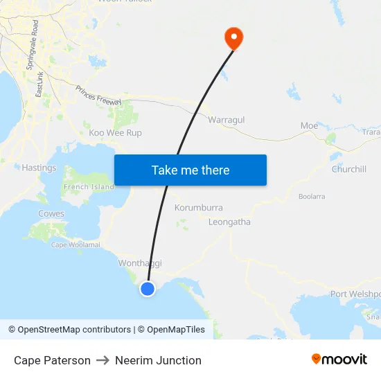 Cape Paterson to Neerim Junction map