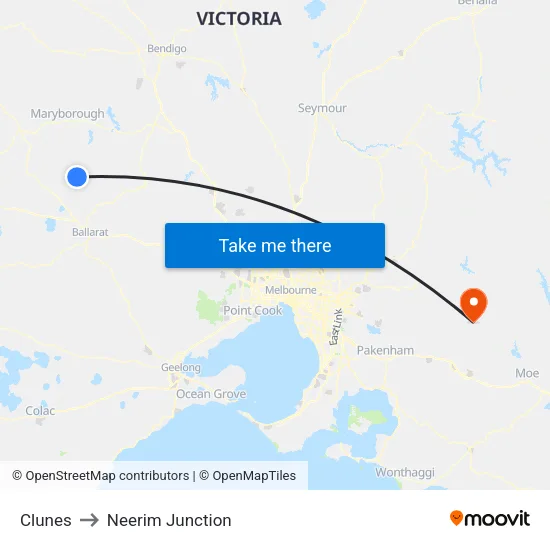 Clunes to Neerim Junction map