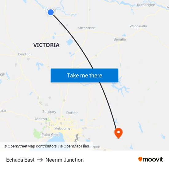 Echuca East to Neerim Junction map