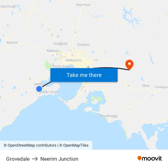 Grovedale to Neerim Junction map